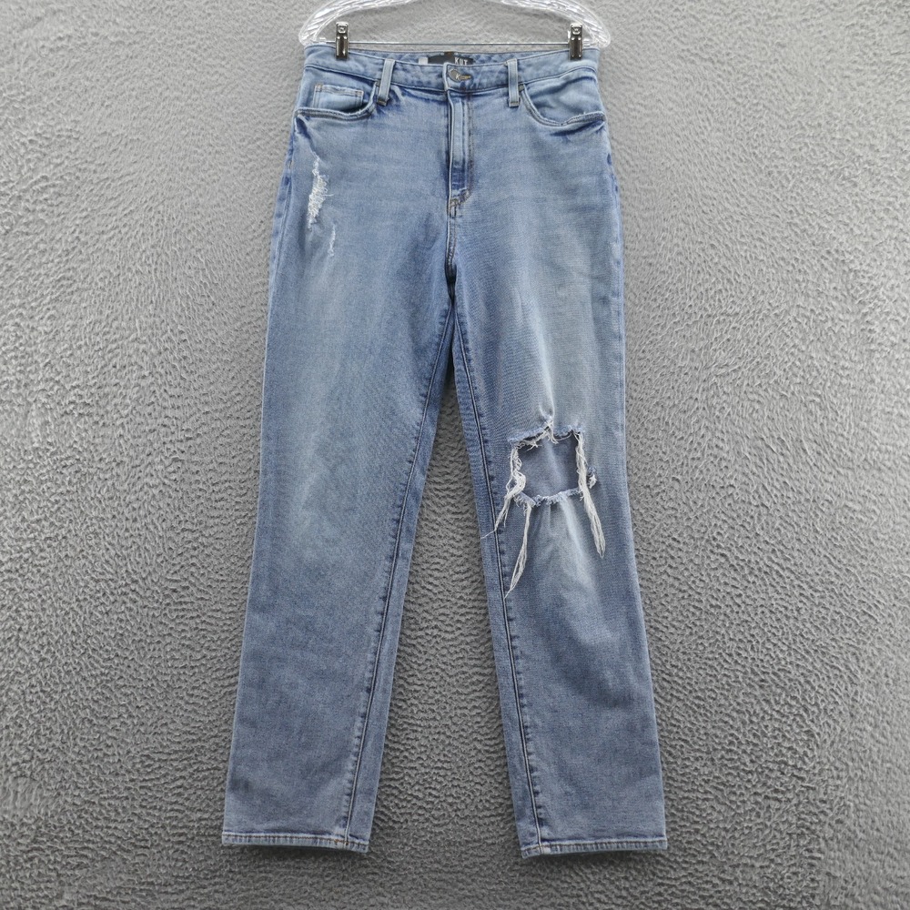 Kut‎ From The Kloth Womens Christine Straight Jeans 10 Blue Distressed High Rise